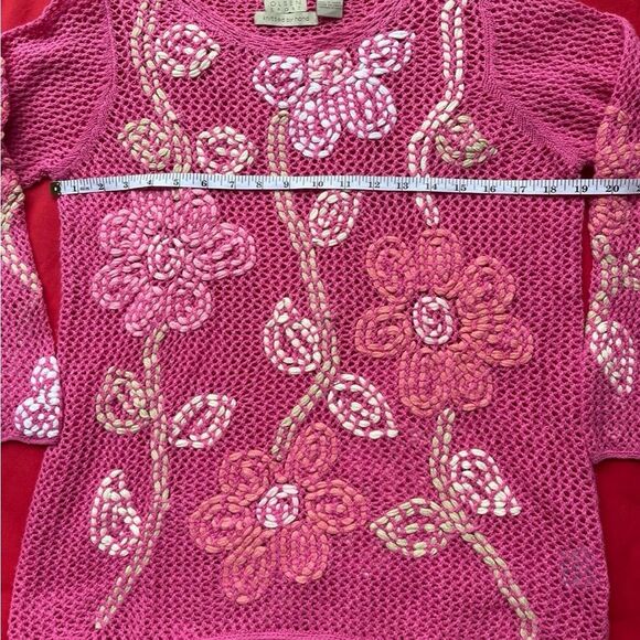Y2K Sigrid Olsen Pink Knit Sweater w/ Floral Embroidery – Size S (2002) - Picture 7 of 8